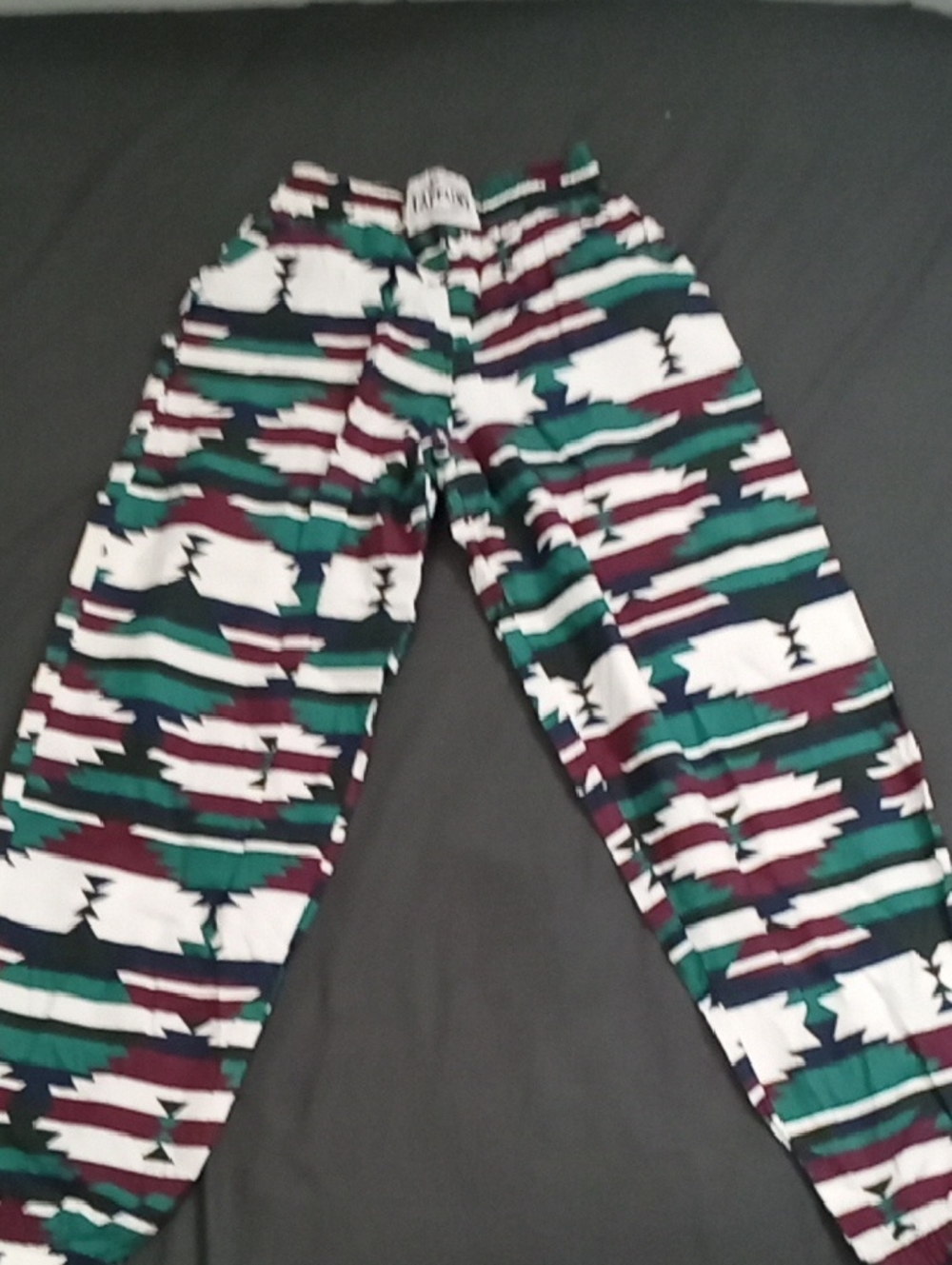 Vintage Aztec Print Jogger Pants in Green, White & Maroon